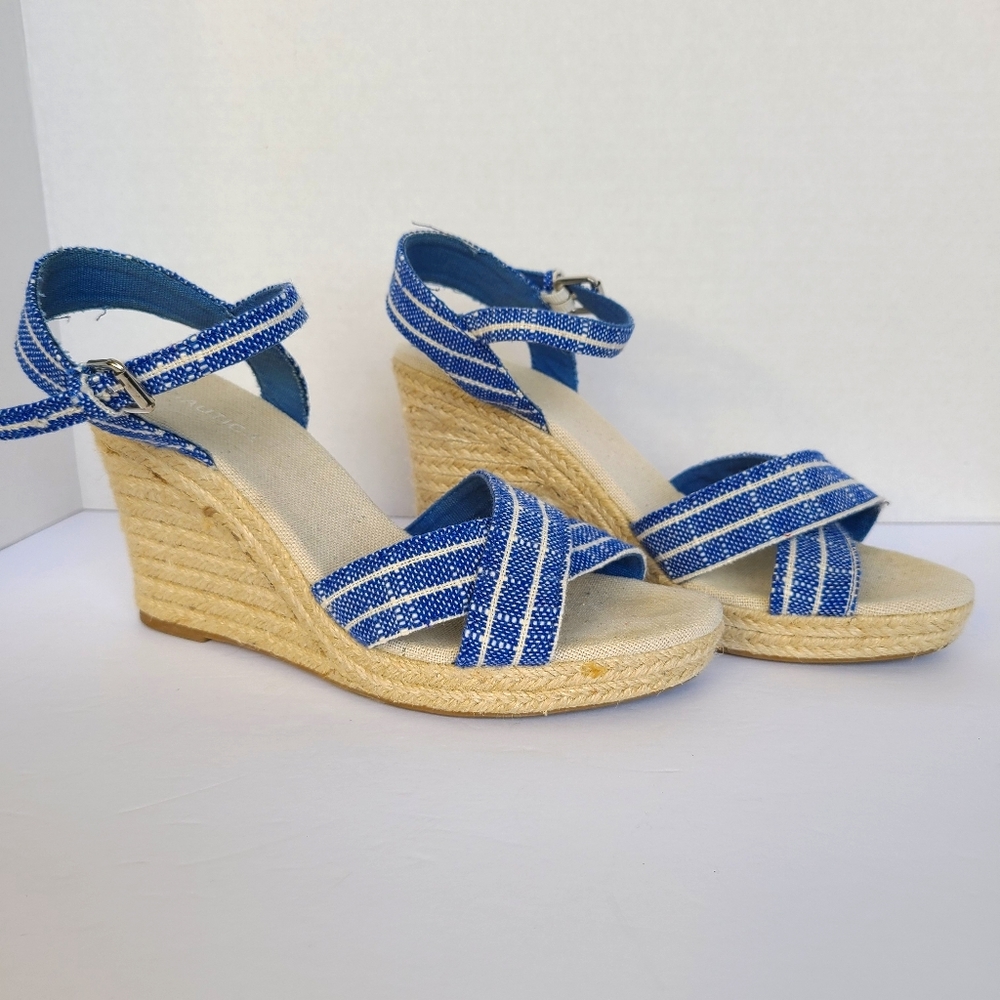 Nautica Wedge Sandals, 8, Blue